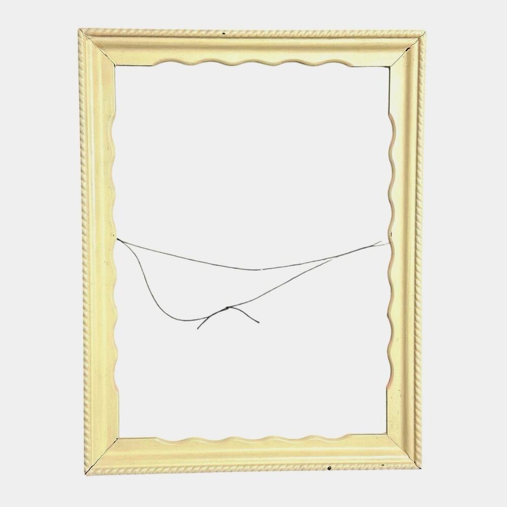 Vintage ornate wooden picture frame 9x12 butter yellow cottagecore scallop braid